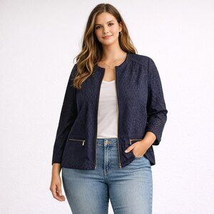 Jessica London Navy Eyelet Jacket with Zipper Size 18W Work Professional